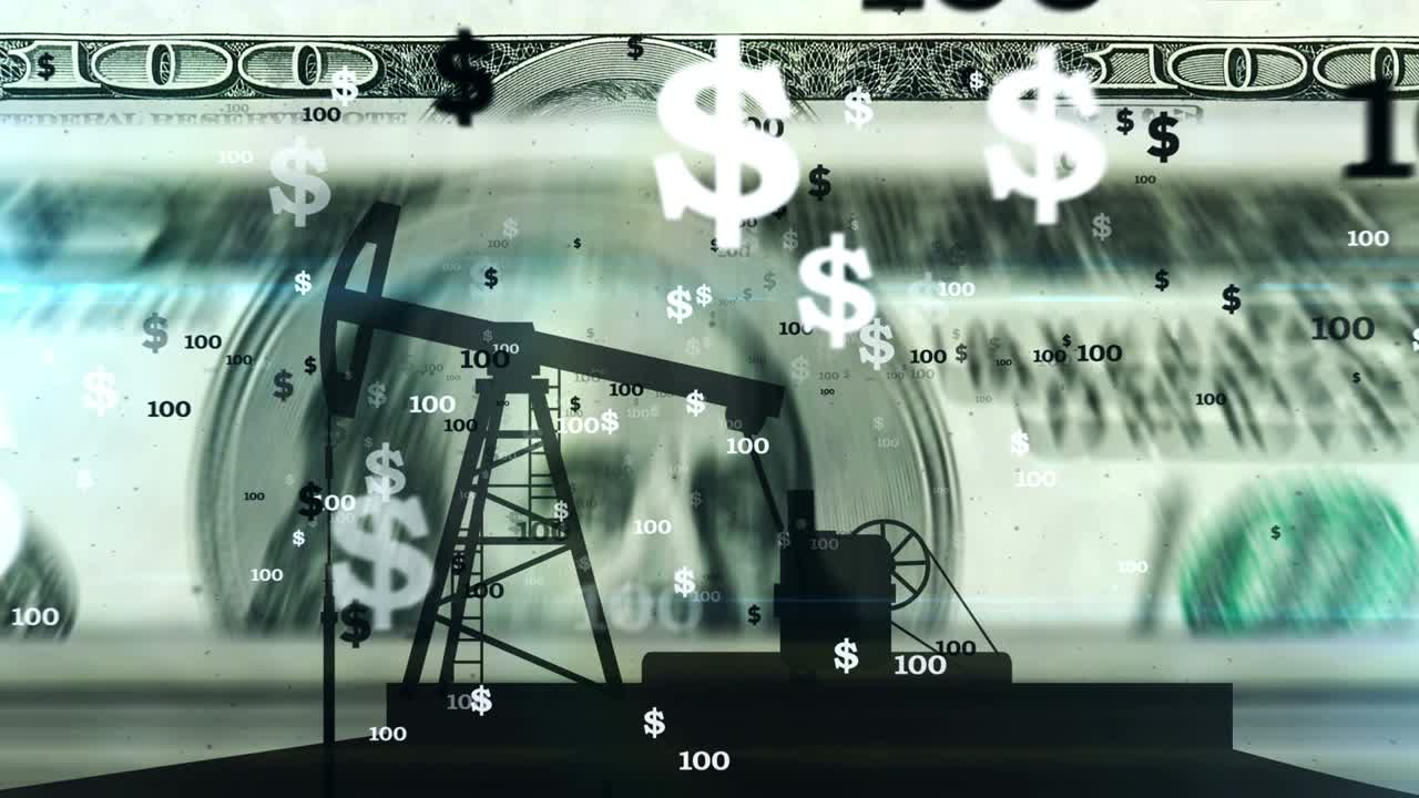 bomba de aceite trabajando sobre contado billetes de 100 dólares cuenta