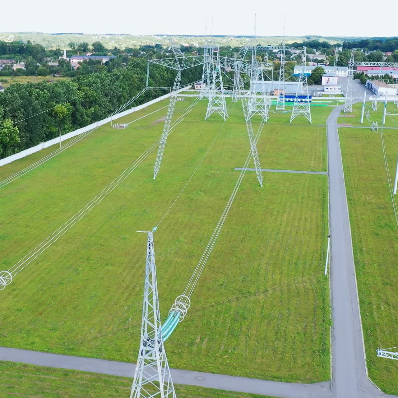 Electric transformers wires and grid. Long-range energy high voltage transmission