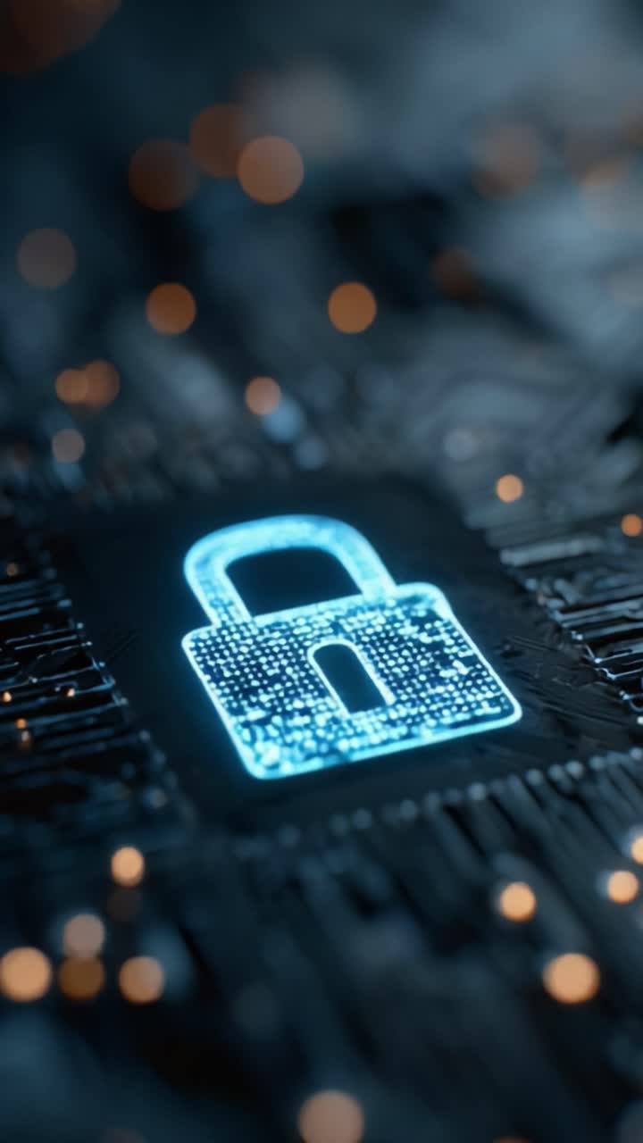 A Close-Up View of a Digital Lock Icon on a Circuit Board, Symbolizing Cybersecurity and Data Protection in a Modern Technological Landscape