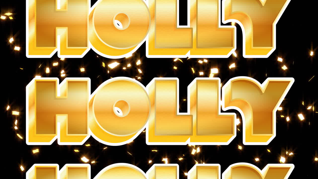 검은색 바탕에 반이는 불빛 위에 홀리 홀리 글자의 애니메이션