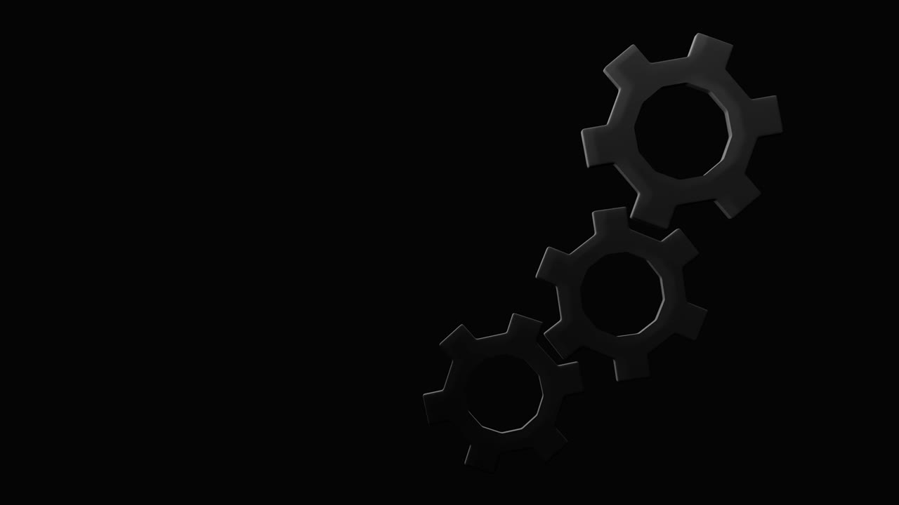 vista negra minimalista de los engranajes de la máquina girando en un bucle