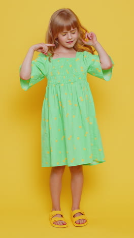 child girl kid listening music dancing trendy disco fooling around having fun relaxing on party