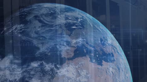 animation of connecting dots over globe against computer server room