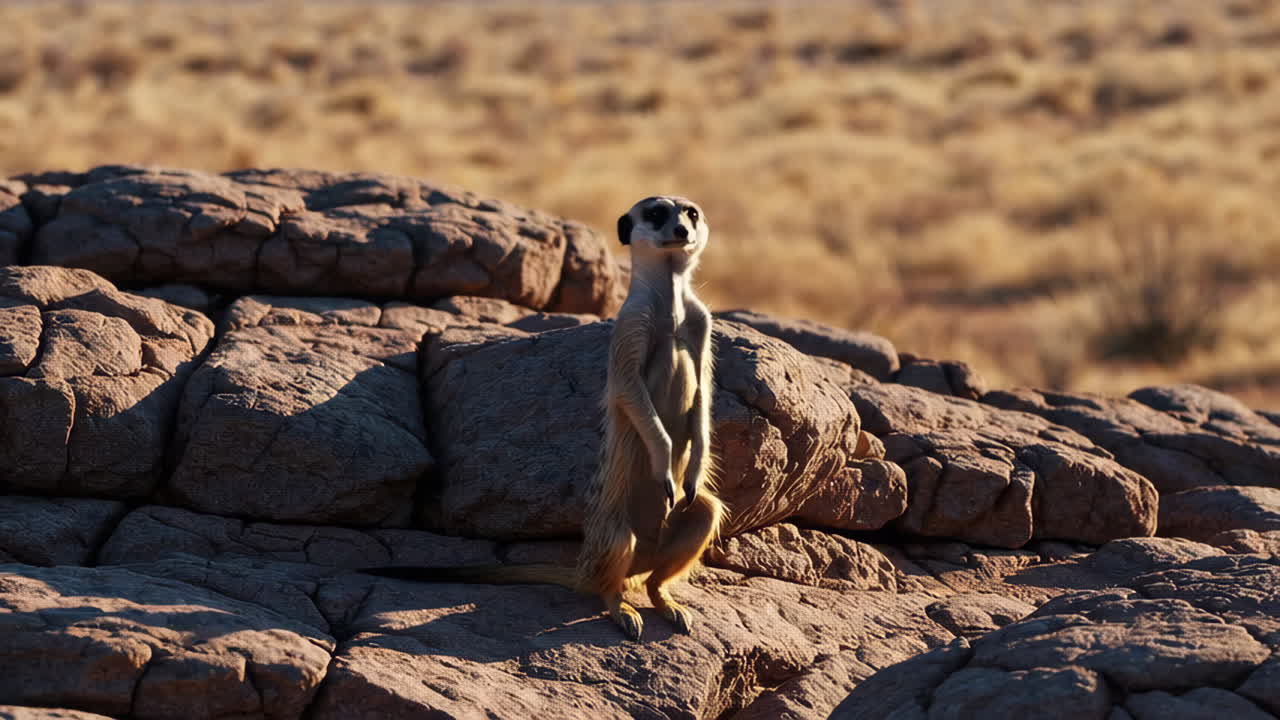 Meerkat on Rocks in the Desert