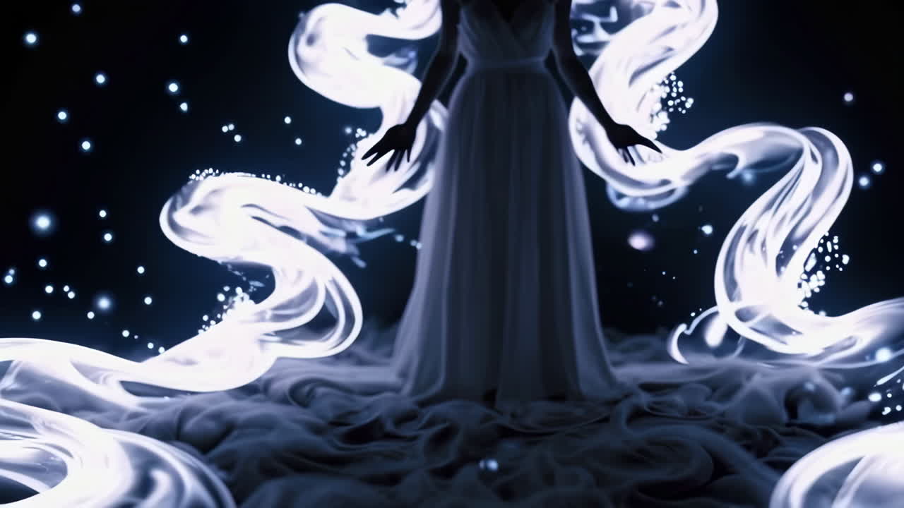Glowing Woman in White Dress