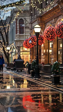 lights illuminate a cozy street during winter evening festivities
