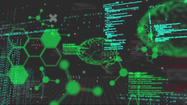 Animation of data processing over chemical structures and brains