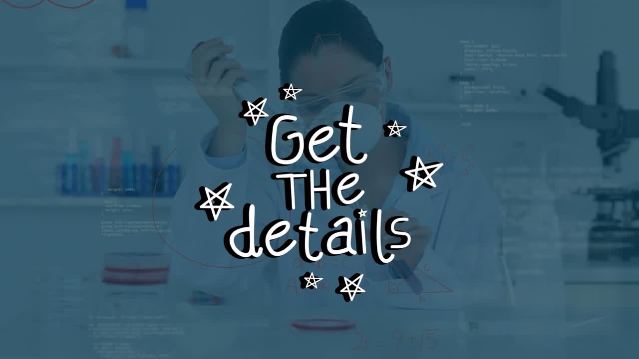 아시아 여성 실험실 직원에 대한 세부 사항을 얻는 애니메이션