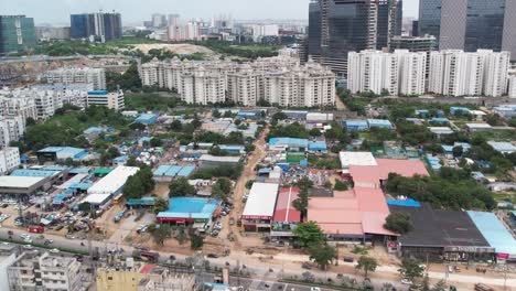 aerial footage of the roads of the developing smart city shows less traffic