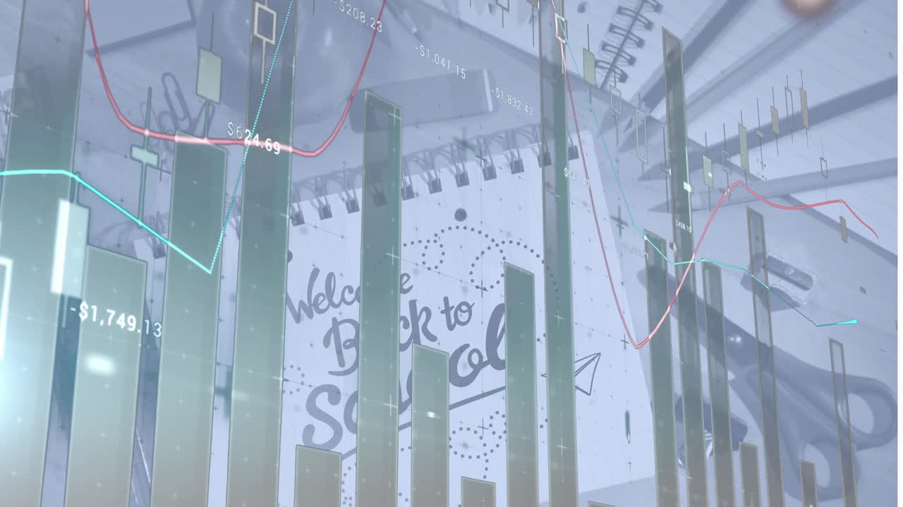 학교 텍스트와 학교 아이템에 대한 데이터 처리의 애니메이션