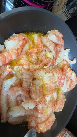 shrimp cooking in pan