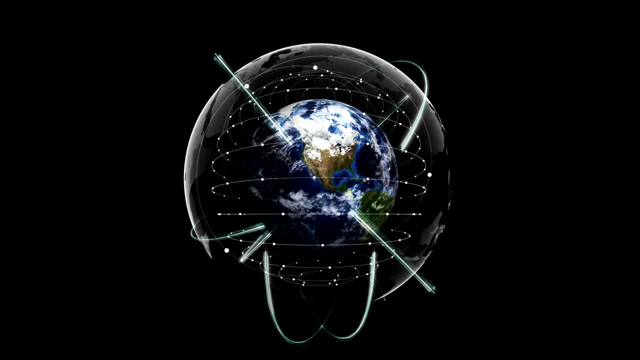 지구, 연결 네트워크 개념 애니메이션, 렌더링, 알파 채널, 배경, 루프