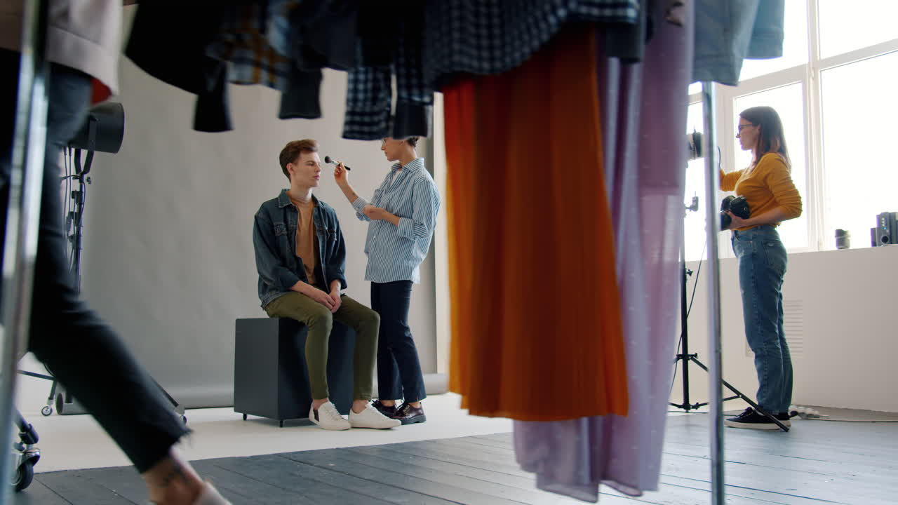 Fashion photoshoot with makeup artist