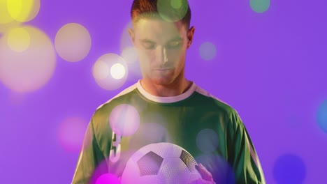 Animation-of-caucasian-male-soccer-player-over-spots