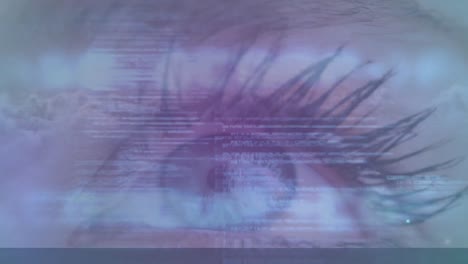 Animation-Der-Datenverarbeitung-über-Dem-Auge-Einer-Frau-Im-Hintergrund