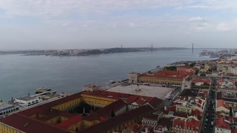 aerial view over commerce square in lisbon called praca do comercio the central market square