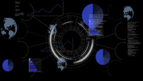 animación del procesamiento de datos con escaneo de alcance sobre fondo negro