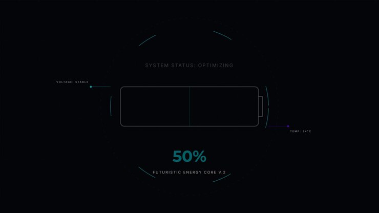 Futuristisk batteriopladningsinterface, der viser indlæsningsstatus