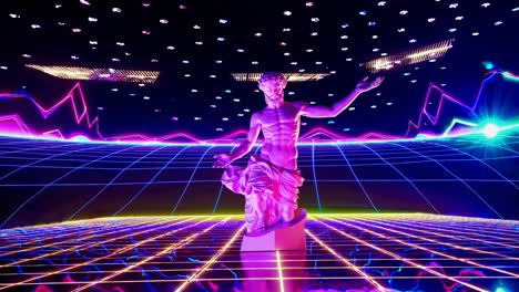 estatua retro futurista con luz de neón