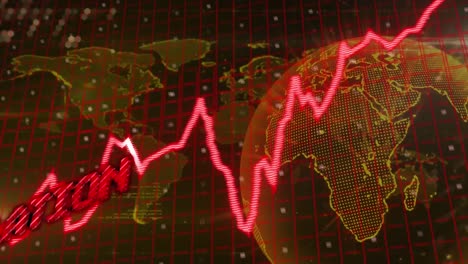 Animation-of-stagflation-text-in-red-over-globe-and-processing-data