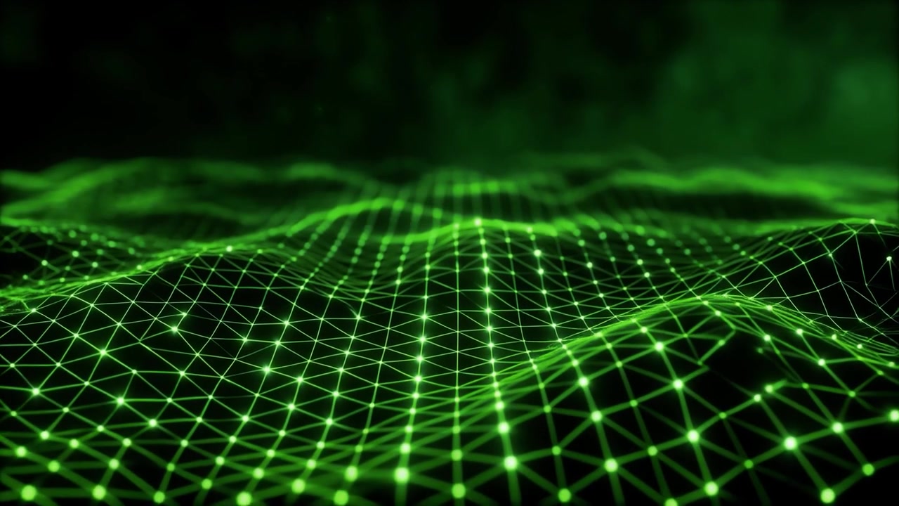 Abstract Green Digital Wave Grid Background