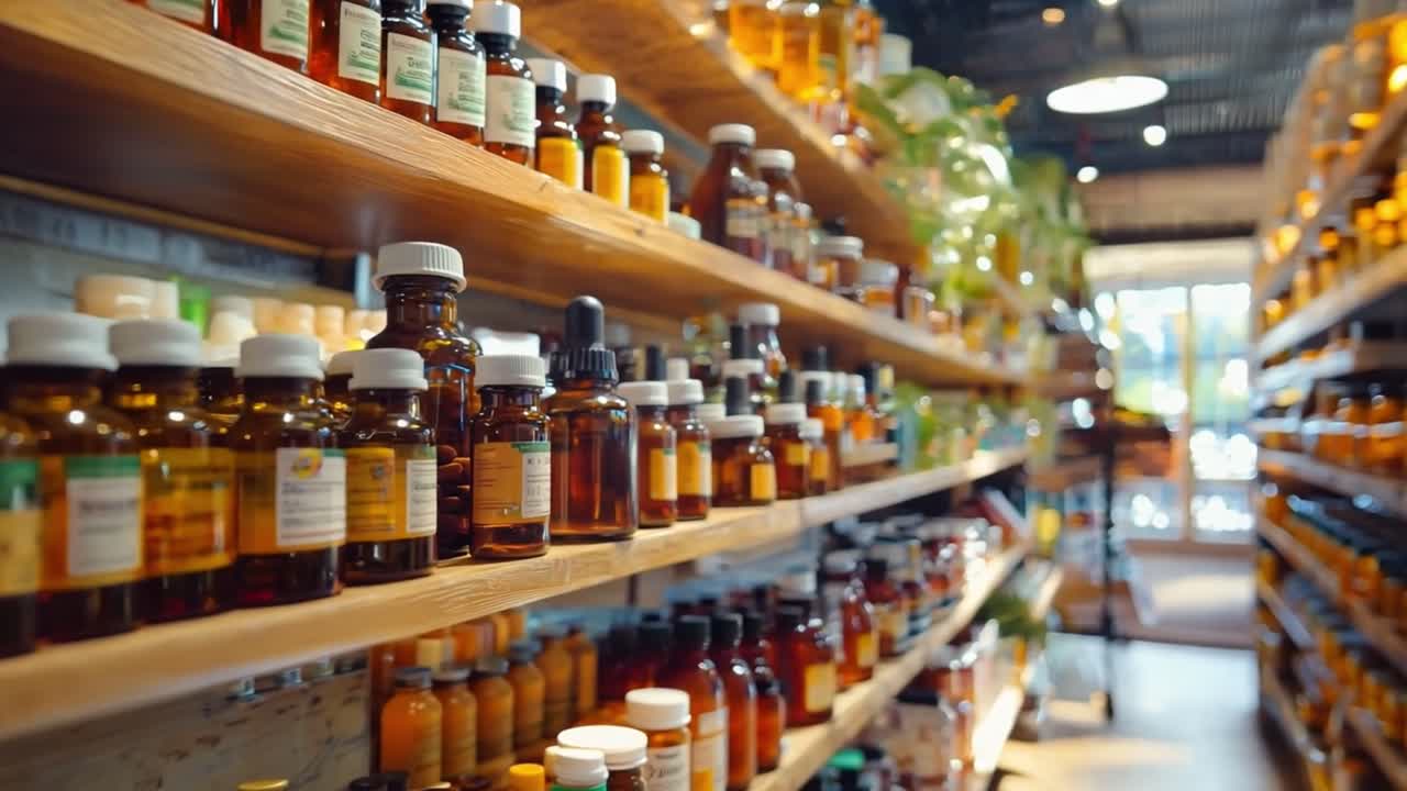 Bottles on Shelves in a Store
