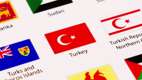 a zoomout of the national flag of turkey including other flags reveal on this chart of national flags