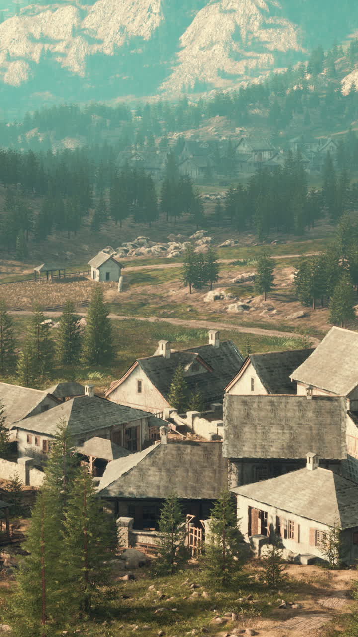 un pueblo de fantasía enclavado en un valle de montaña