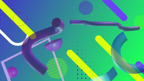 animación de varios objetos geométricos coloridos que giran sobre un fondo de color