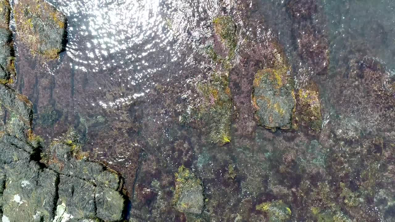 Ripresa aerea in 4K con drone, in ascesa dalla battigia di una zona intertidale