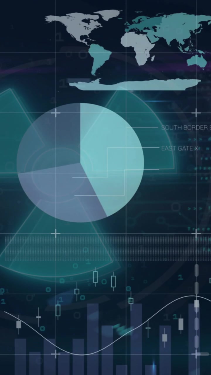 Animation of financial data processing over black background