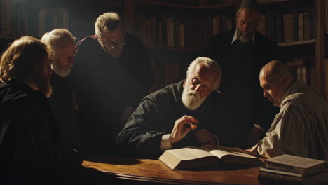 historical scholars in a library
