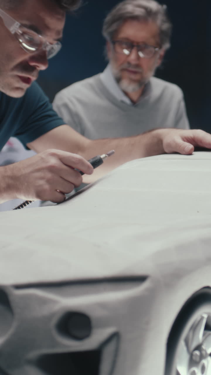 프로토타입을 작업하는 자동차 설계팀