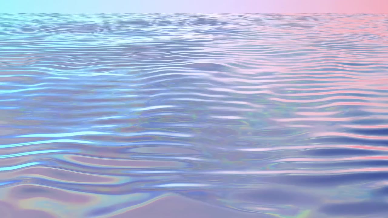 Acqua calma e aperta, vista da un punto basso vicino alla superficie, che mostra leggere increspature, sottili variazioni delle creste, riflessi pastello, orizzonte tenue, scena minimale e tranquilla con un'atmosfera ariosa ed espansiva, con acqua, oceano