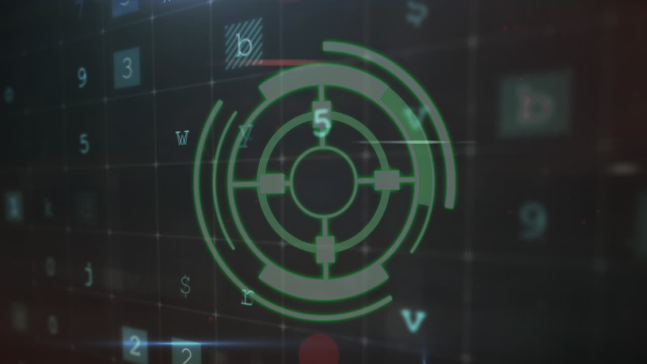 animación de un escáner redondo sobre el procesamiento de datos de seguridad cibernética contra un fondo negro