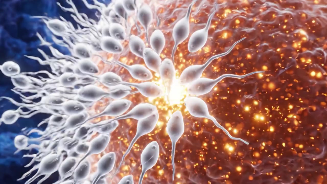 A Fascinating Journey of Sperm Cells as They Navigate Toward an Ovum, Illustrating the Intricacies of Reproduction and the Miracle of Life in Biological Processes