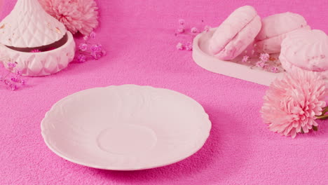 pink tea setting with flowers