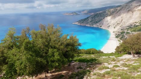stunning ionian sea coastline with bright white rocks at myrtos beach, kefalonia