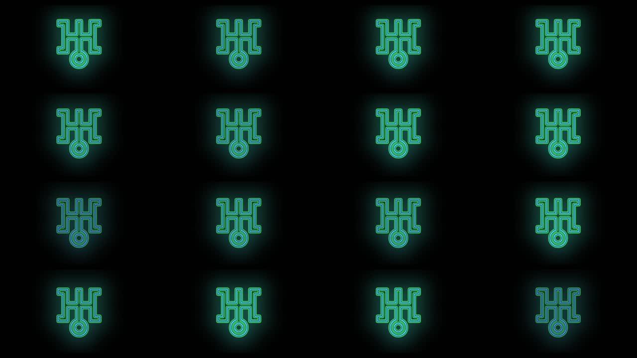 Neon blue Japan symbol pattern in night