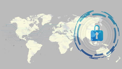 Digital-security-lock-animation-over-world-map-with-data-connections