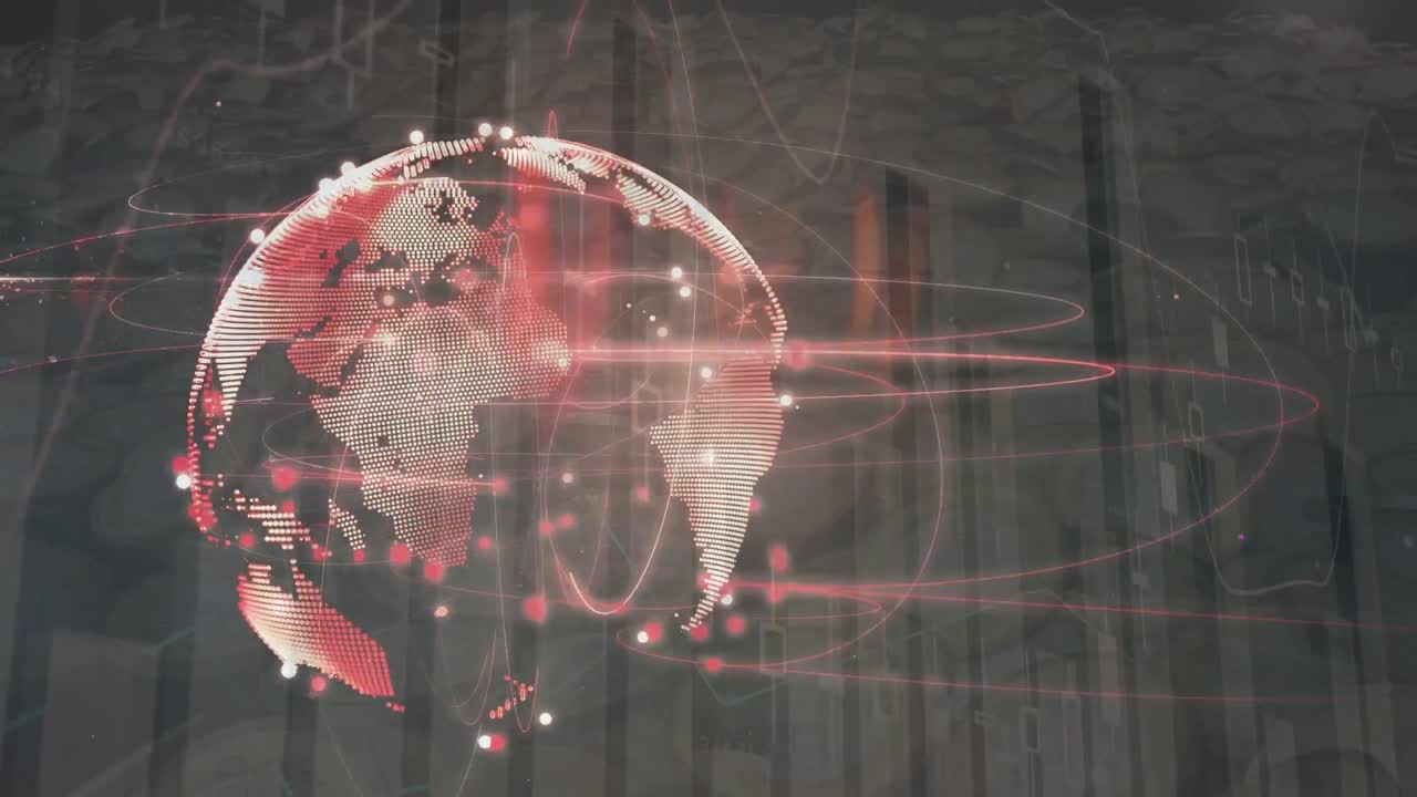 animación del globo y procesamiento de datos financieros sobre guijarros