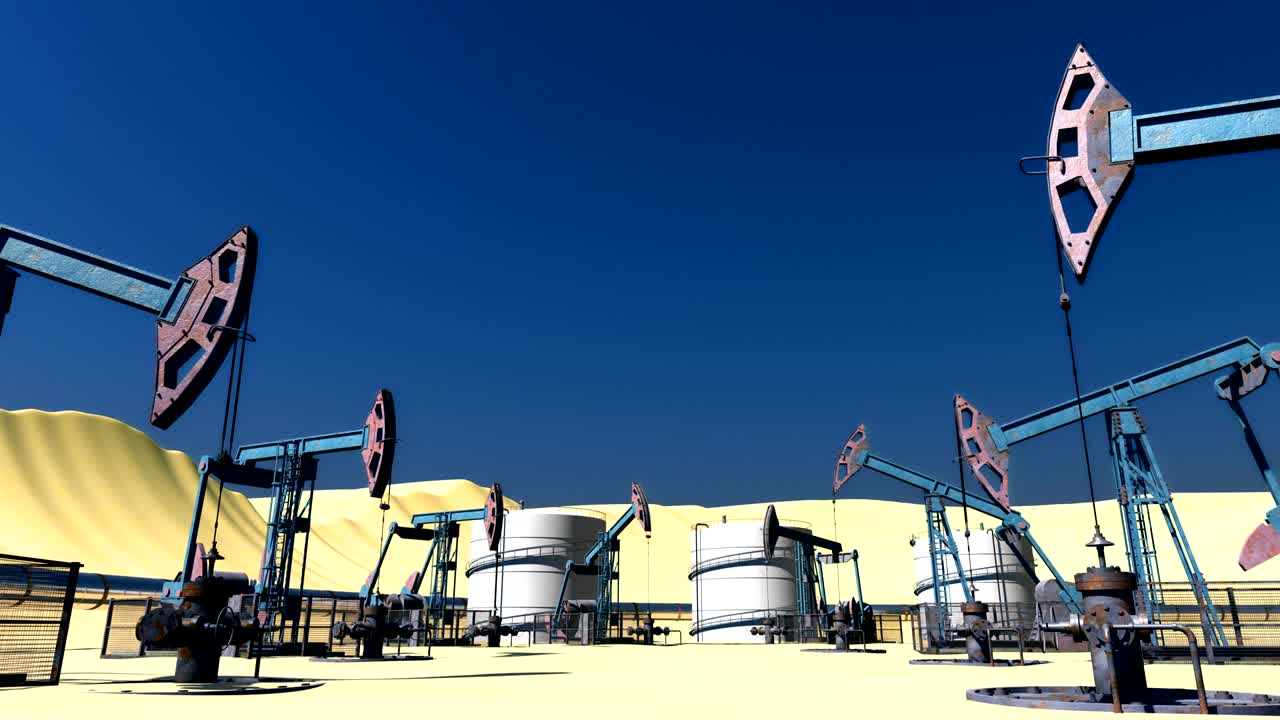 프 잭과 파이프 라인을 가진 루프 오일 필드