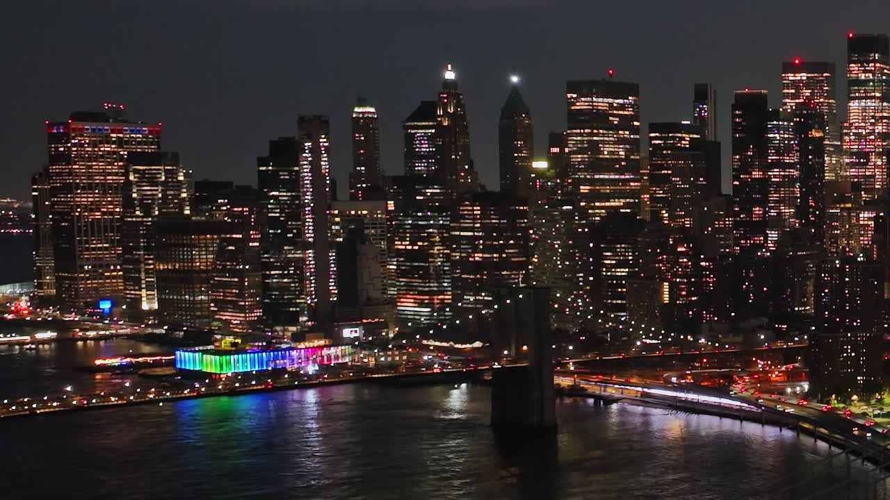 Stunning aerial view of New York City skyline at night with vibrant ...