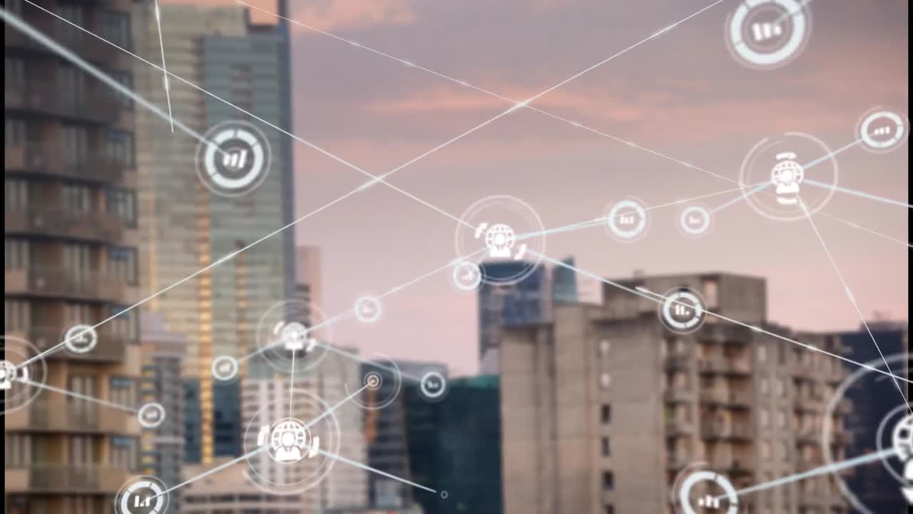 도시 풍경에 대한 연결 네트워크의 애니메이션