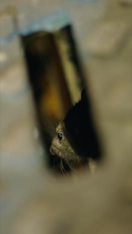 a squirrel peeking out of a hole