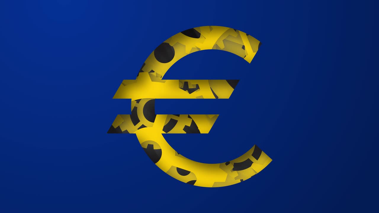 símbolo del euro fondo de movimiento abstracto con engranajes en azul y amarillo