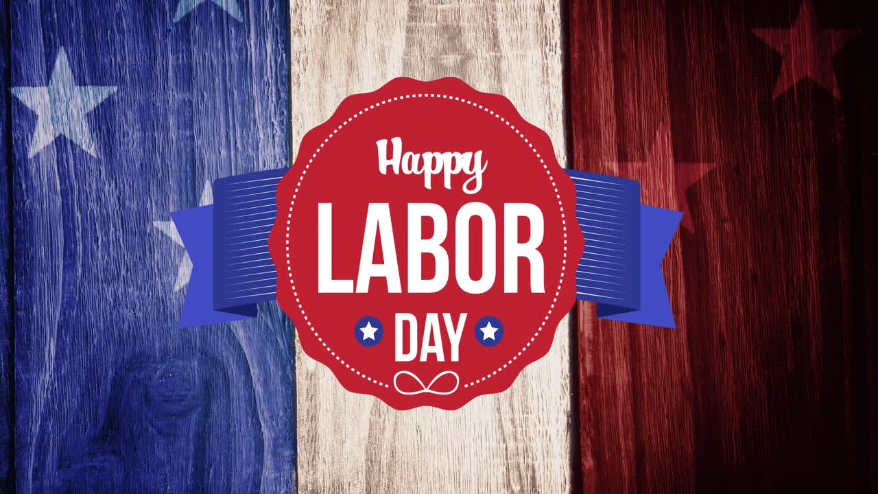 Animation of labor day tag over flag with stars background