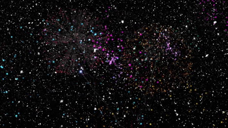 animación de fuegos artificiales que explotan con la caída de nieve