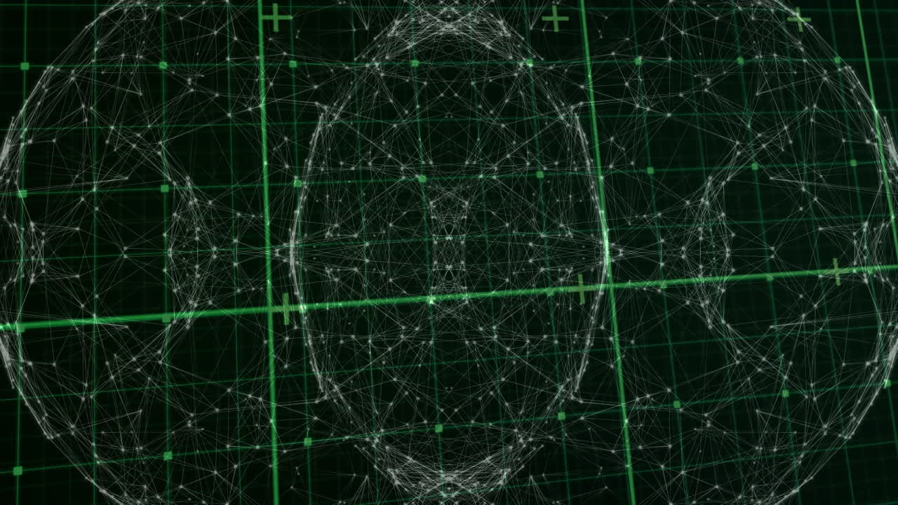 어두운 배경 위의 데이터 처리 및 연결 네트워크의 애니메이션