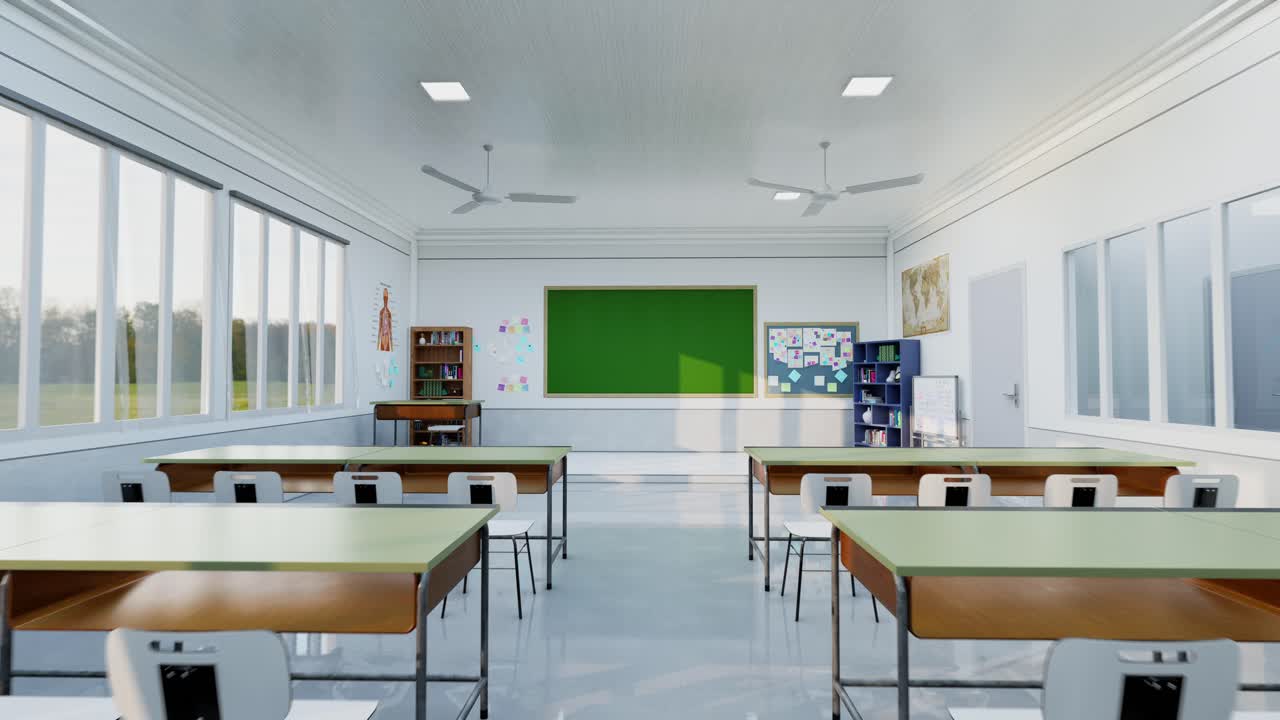 Animation Empty School Or University Classroom With Big Chalkboard